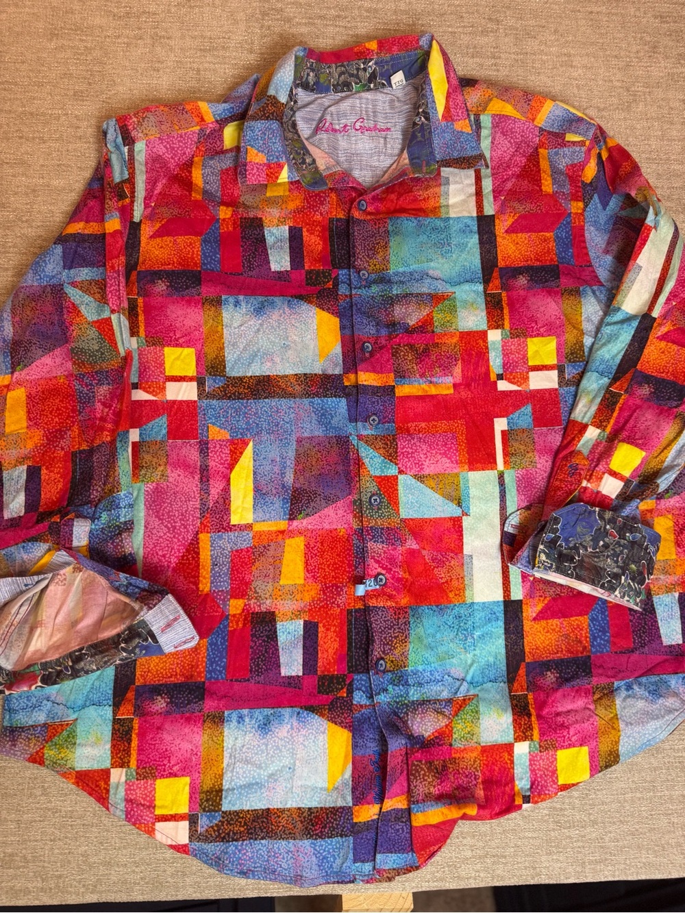 Robert Graham Multicolor Geometric Patchwork Button-Up Shirt 2Xl - Picture 2 of 11